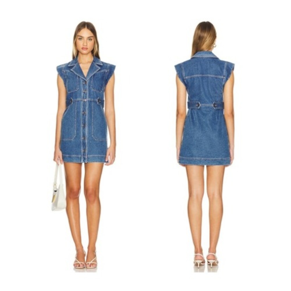 NWT Veronica Beard Jax Denim Dress Light Cornflower Blue Button‎ Front Size 14